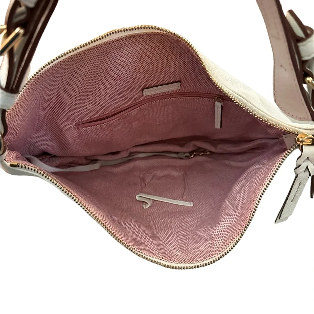 Dooney and Bourke Half Moon Pebbled White Leather Shoulder Bag